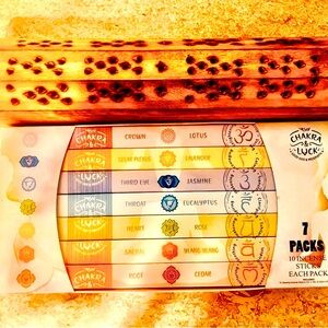 Wooden incense burner box and 7 pk of assorted Incense sticks bundle